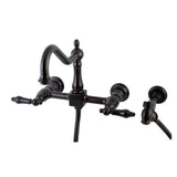 Duchess Double-Handle 3-Hole Wall-Mount Bridge Kitchen Faucet with Brass Sprayer