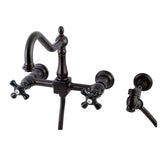 Duchess Double-Handle 3-Hole Wall-Mount Bridge Kitchen Faucet with Brass Sprayer