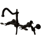 Tudor Double-Handle 3-Hole Wall-Mount Bridge Kitchen Faucet with Brass Sprayer
