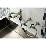 Duchess Double-Handle 3-Hole Wall-Mount Bridge Kitchen Faucet with Brass Sprayer
