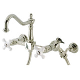 Heritage Two-Handle 2-Hole Wall Mount Bridge Kitchen Faucet with Brass Sprayer