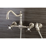 Essex Two-Handle 3-Hole Wall Mount Bridge Kitchen Faucet with Brass Sprayer
