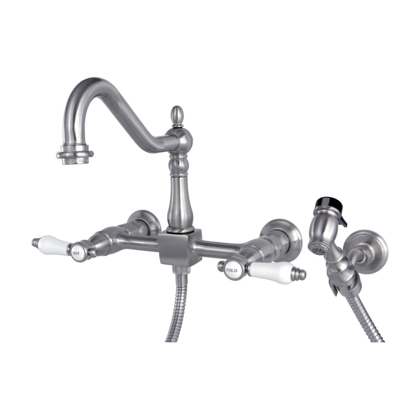 Bel-Air Double-Handle 3-Hole Wall-Mount Bridge Kitchen Faucet with Brass Sprayer