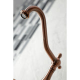 Heritage Double-Handle 3-Hole Wall-Mount Bridge Kitchen Faucet with Brass Sprayer