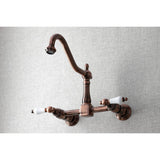 Heritage Double-Handle 2-Hole Wall-Mount Bridge Kitchen Faucet