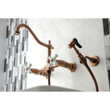 Heritage Double-Handle 3-Hole Wall-Mount Bridge Kitchen Faucet with Brass Sprayer