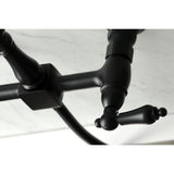 Heritage Double-Handle 3-Hole Wall-Mount Bridge Kitchen Faucet with Brass Sprayer