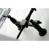 Heritage Double-Handle 3-Hole Wall-Mount Bridge Kitchen Faucet with Brass Sprayer