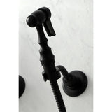 Heritage Double-Handle 3-Hole Wall-Mount Bridge Kitchen Faucet with Brass Sprayer