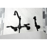 Heritage Double-Handle 3-Hole Wall-Mount Bridge Kitchen Faucet with Brass Sprayer