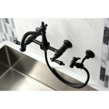 Heritage Double-Handle 3-Hole Wall-Mount Bridge Kitchen Faucet with Brass Sprayer
