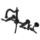 Heritage Double-Handle 3-Hole Wall-Mount Bridge Kitchen Faucet with Brass Sprayer