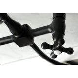 Heritage Double-Handle 3-Hole Wall-Mount Bridge Kitchen Faucet with Brass Sprayer