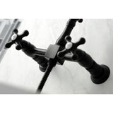 Heritage Double-Handle 3-Hole Wall-Mount Bridge Kitchen Faucet with Brass Sprayer