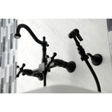 Heritage Double-Handle 3-Hole Wall-Mount Bridge Kitchen Faucet with Brass Sprayer