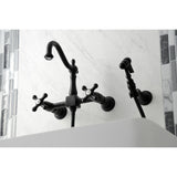 Heritage Double-Handle 3-Hole Wall-Mount Bridge Kitchen Faucet with Brass Sprayer