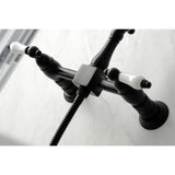 Heritage Double-Handle 3-Hole Wall-Mount Bridge Kitchen Faucet with Brass Sprayer