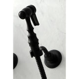 Heritage Double-Handle 3-Hole Wall-Mount Bridge Kitchen Faucet with Brass Sprayer