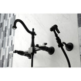 Heritage Double-Handle 3-Hole Wall-Mount Bridge Kitchen Faucet with Brass Sprayer