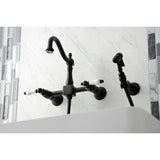 Heritage Double-Handle 3-Hole Wall-Mount Bridge Kitchen Faucet with Brass Sprayer