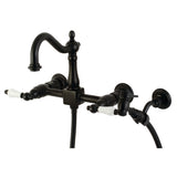 Heritage Double-Handle 3-Hole Wall-Mount Bridge Kitchen Faucet with Brass Sprayer
