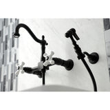 Heritage Double-Handle 3-Hole Wall-Mount Bridge Kitchen Faucet with Brass Sprayer