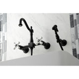 Heritage Double-Handle 3-Hole Wall-Mount Bridge Kitchen Faucet with Brass Sprayer