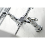 Heritage Double-Handle 3-Hole Wall-Mount Bridge Kitchen Faucet with Brass Sprayer