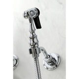 Heritage Double-Handle 3-Hole Wall-Mount Bridge Kitchen Faucet with Brass Sprayer