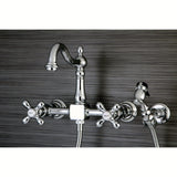Heritage Double-Handle 3-Hole Wall-Mount Bridge Kitchen Faucet with Brass Sprayer