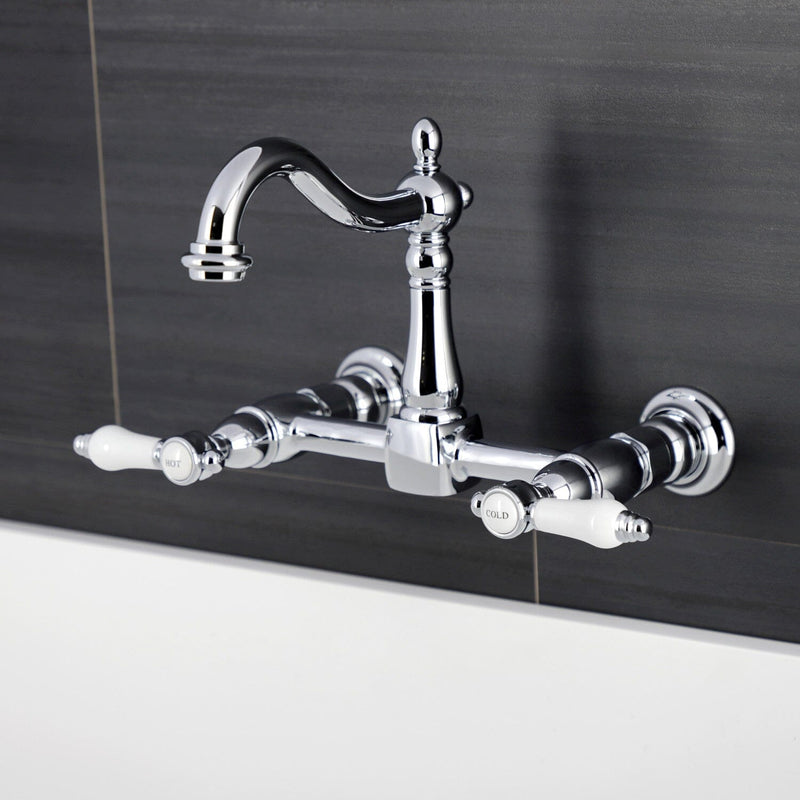 Bel-Air Double-Handle 2-Hole Wall-Mount Bridge Kitchen Faucet