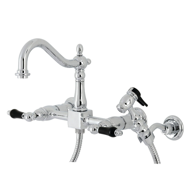 Duchess Double-Handle 3-Hole Wall-Mount Bridge Kitchen Faucet with Brass Sprayer