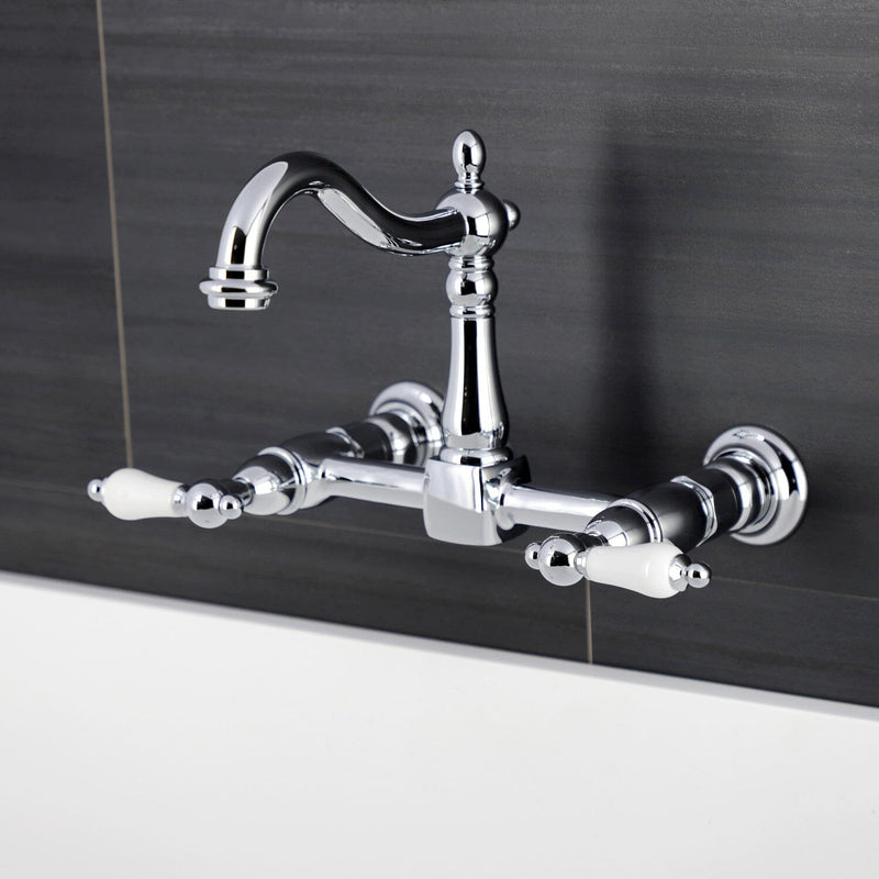 Heritage Double-Handle 2-Hole Wall-Mount Bridge Kitchen Faucet
