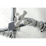 Heritage Double-Handle 3-Hole Wall-Mount Bridge Kitchen Faucet with Brass Sprayer