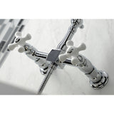 Heritage Double-Handle 3-Hole Wall-Mount Bridge Kitchen Faucet with Brass Sprayer
