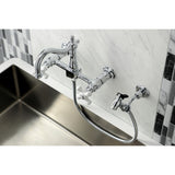 Heritage Double-Handle 3-Hole Wall-Mount Bridge Kitchen Faucet with Brass Sprayer