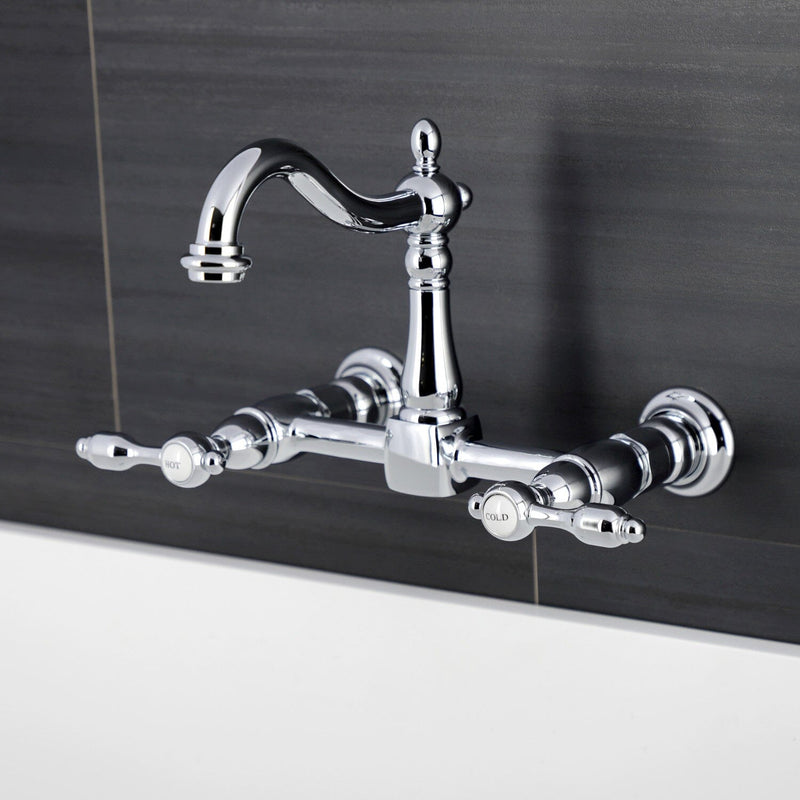 Tudor Double-Handle 2-Hole Wall-Mount Bridge Kitchen Faucet
