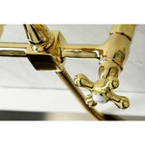 Heritage Double-Handle 3-Hole Wall-Mount Bridge Kitchen Faucet with Brass Sprayer