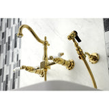 Heritage Double-Handle 3-Hole Wall-Mount Bridge Kitchen Faucet with Brass Sprayer