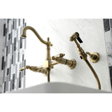 Heritage Double-Handle 3-Hole Wall-Mount Bridge Kitchen Faucet with Brass Sprayer