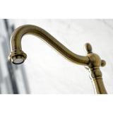 Heritage Double-Handle 3-Hole Wall-Mount Bridge Kitchen Faucet with Brass Sprayer