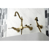 Heritage Double-Handle 3-Hole Wall-Mount Bridge Kitchen Faucet with Brass Sprayer