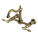 Tudor Double-Handle 2-Hole Wall-Mount Bridge Kitchen Faucet