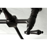 Heritage Double-Handle 3-Hole Wall-Mount Bridge Kitchen Faucet with Brass Sprayer