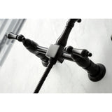Heritage Double-Handle 3-Hole Wall-Mount Bridge Kitchen Faucet with Brass Sprayer