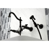 Heritage Double-Handle 3-Hole Wall-Mount Bridge Kitchen Faucet with Brass Sprayer