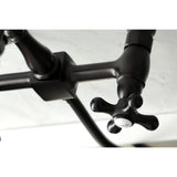 Heritage Double-Handle 3-Hole Wall-Mount Bridge Kitchen Faucet with Brass Sprayer