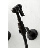 Heritage Double-Handle 3-Hole Wall-Mount Bridge Kitchen Faucet with Brass Sprayer