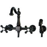 Heritage Double-Handle 3-Hole Wall-Mount Bridge Kitchen Faucet with Brass Sprayer