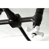Heritage Double-Handle 3-Hole Wall-Mount Bridge Kitchen Faucet with Brass Sprayer
